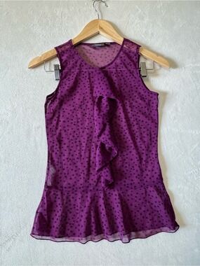 Mexx Purple Star-Print Ruffle-Front Sheer Camisole xs